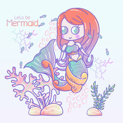 cute mermaid and sea life cartoon