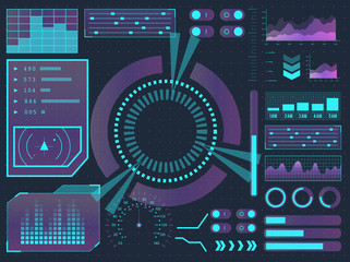 Obraz premium HUD elements sci-fi science futuristic user interface. Menu buttons, virtual reality, infographic vector illustration.
