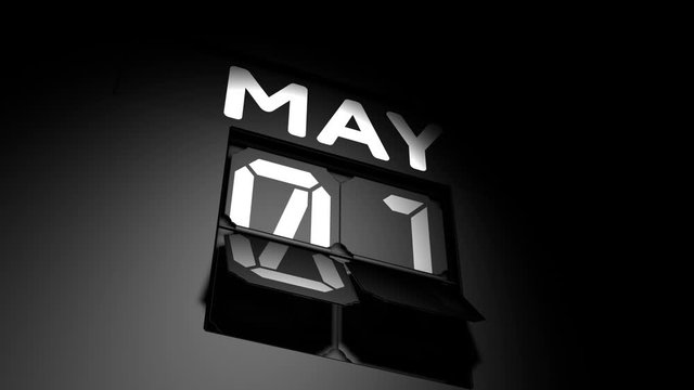 May 1 date. digital calendar change to May 1 animation