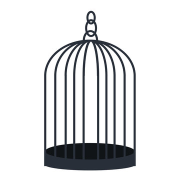 dark open empty cage for birds or animals in vintage dome-shape. vector illustration