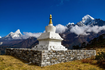 Chorten with Ama Dablam and Mount Everest in the background
