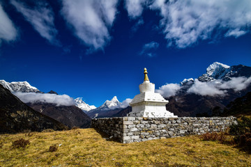 Chorten with Ama Dablam and Mount Everest in the background