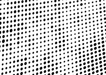 Abstract halftone background. Waves of dots black on white. Vector grunge pattern. Chaotic pop art texture