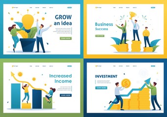 Set Flat 2D concepts grown an idea, increased income, business success, Investment. For Landing page concepts and web design