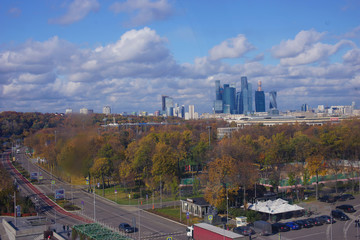 Cableway in Moscow. View from the cable car. Russia, Moscow, October 2019.