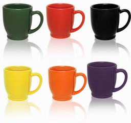 set of colorful mugs
