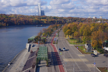 Cableway in Moscow. View from the cable car. Russia, Moscow, October 2019.