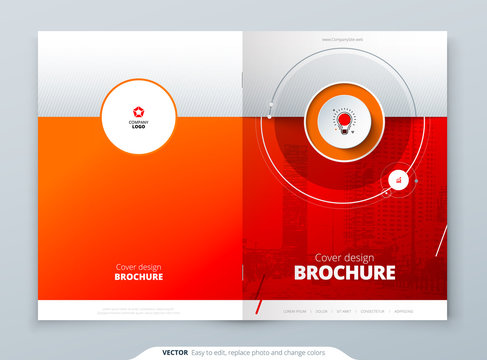 Cover template. Red template for brochure, banner, plackard, poster, report, catalog, magazine, flyer etc. Modern circle shape abstract background. Creative brochure vector concept