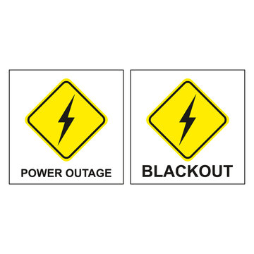 Power outage and blackout signs. Electricity warning sign.