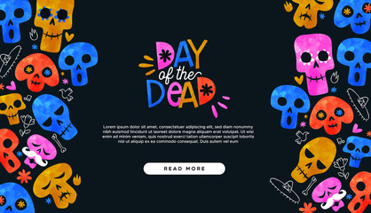Day of dead cartoon skull landing page template