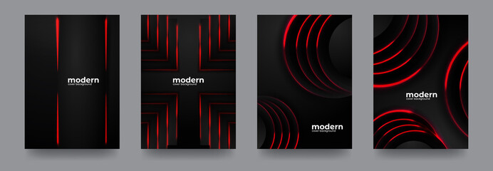 Modern Black Cover Design Template with Red Overlay Color