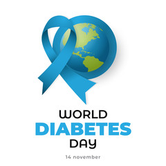 World Diabetes Day Awareness with World and Ribbon Ornament