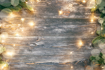 Christmas wooden background with copy space.