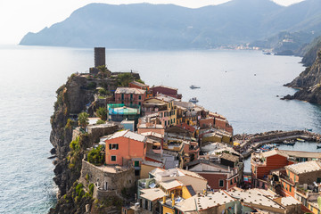 View of Vernazza one of Cinque Terre in the province of La Spezia, Italy.