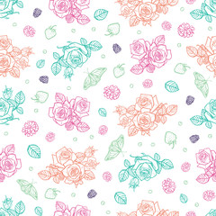 Vector white spaced out roses and berries seamless pattern. Perfect for fabric, scrapbooking and wallpaper projects.