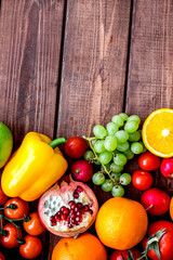 summer food with fresh fruits and vegetables top view space for text