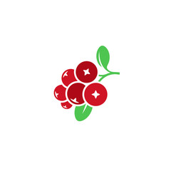 Cranberry. Logo. Isolated berries with leaves on white background