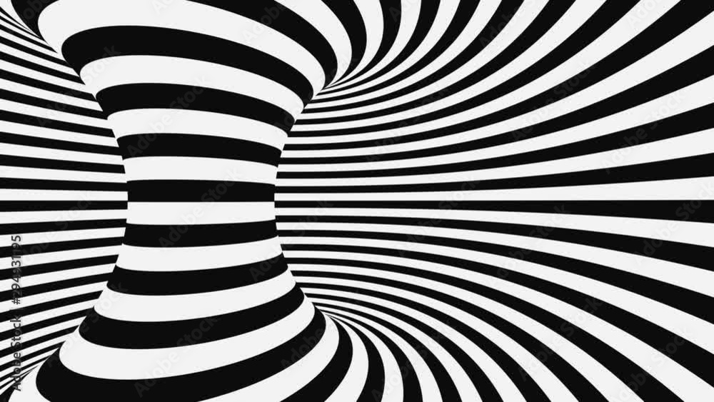 Wall mural Black and white psychedelic optical illusion. Abstract hypnotic animated background. Spiral geometric looping monochrome wallpaper