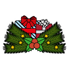 christmas gift box present with wreath leafs