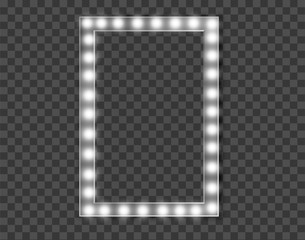 Makeup mirror isolated with gold lights. Vector illustration.