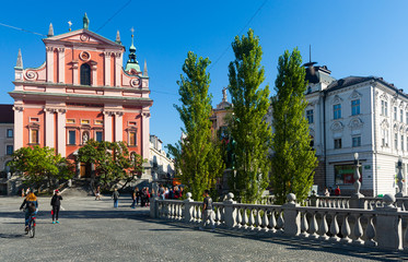 Franciscan Church on Preseren Square in Ljubljana