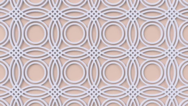 Arabesque looping geometric pattern. Beige and white islamic 3d motif. Arabic oriental animated background.