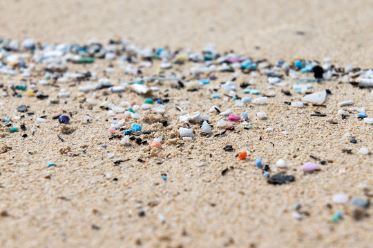Micro Plastics Washing Ashore On The Beach In Hawaii, USA