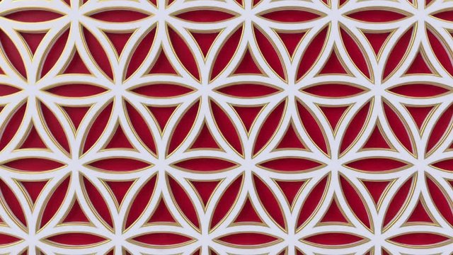 Arabesque looping geometric pattern. Red and white islamic 3d motif. Arabic oriental animated background.