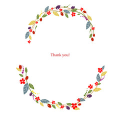 Floral wreath,round frame with abstract flowers and leaves. autumn hand-drawing, sketch style. Perfect for autumn and summer greeting cards, seasonal holidays, wedding invitations