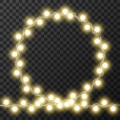 Christmas lights isolated on transparent background, vector illustration