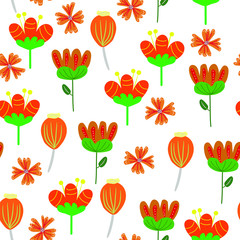 Floral hand drawn seamless pattern. Orange flowers in scandinavian style. flat hand drawn backdrop. Spring, summer holidays presents and gifts wrapping paper,For textiles, packaging, fabric, wallp