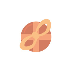 aerial view of gift box with ribbon on white background