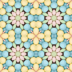Yellow and blue flower mosaic detailed seamless textured pattern background