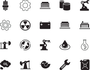 Fototapeta premium factory vector icon set such as: pictogram, fluorescent, glass, pharmacy, wrench, nuclear, experiment, fauna, globe, planet, handle, jerrycan, green, center, radiation, test, charge, transportation