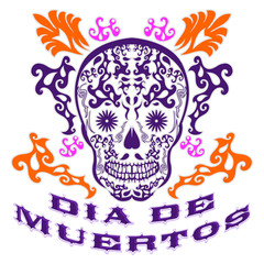 Dia de Muertos, Mexican Day of the Death spanish text vector decoration