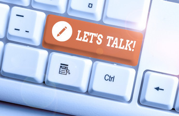 Word writing text Let S Talk. Business photo showcasing they are suggesting beginning conversation...