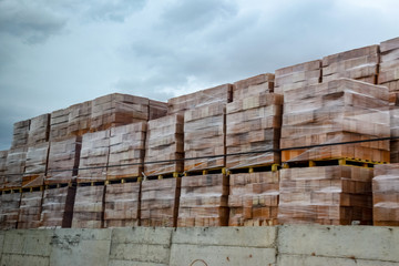 Warehouse of hollow ceramic bricks.