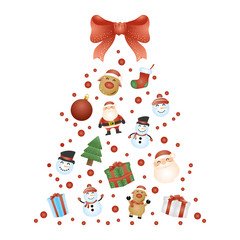 merry christmas card of characters pattern with tree shape