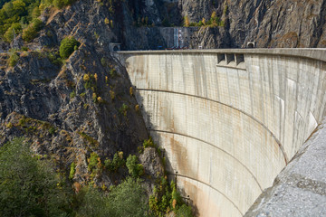 Hydropower construction, waterworks Dam Vidrau on Transfagarash highway in Romania. Dam and reservoir on Lake Vidraru.