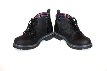  closeup black autumn boots with laces for boys