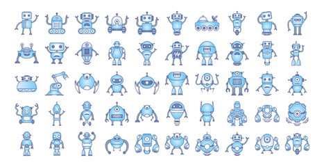 bundle of robots cyborg set icons - obrazy, fototapety, plakaty