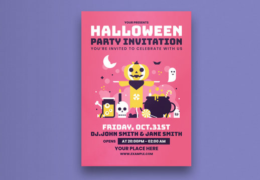 Halloween Party Flyer Layout With Pink Background