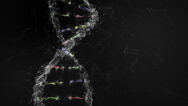 Animation of a DNA Strand with plexus. Rotating doble helix. Genetic concept. Medicine. Futuristic technology concept.  