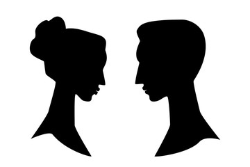 Man and woman side profile head silhouettes isolated