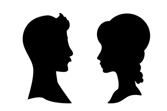 Man and woman side profile head silhouettes isolated