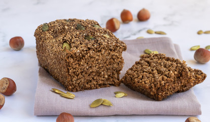 Gluten-free cereal bread with pumpkin seeds. Without flour, without yeast.