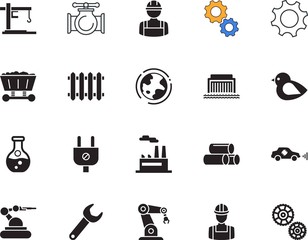 factory vector icon set such as: travel, geography, dam, decoration, central, nuclear, nestling, spanner, winter, steam, rig, interface, mechanic, environmental, flask, automated, intelligent