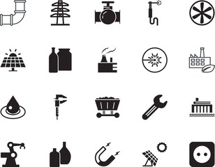 factory vector icon set such as: metric, service, plug, river, thermal, high, volt, pole, faucet, airflow, abstract, flash, profession, key, concrete, metallic, workshop, resource, warning, cold