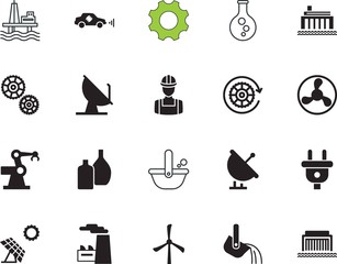 factory vector icon set such as: pharmacy, adapter, medicine, silicone walley, electrical, air, plug, beverage, process, worker, builder, architect, line, sun, workman, support, extraction, art