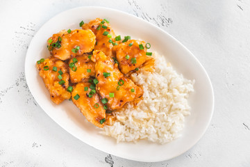 Portion of orange chicken